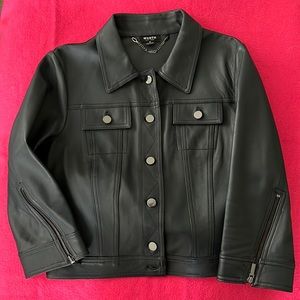 Worth NY Navy Leather Bomber Jacket